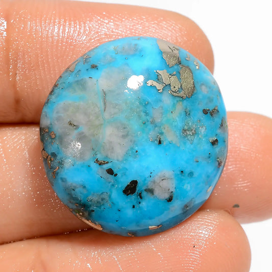 Exclusive Top Grade Quality 100% Natural Turquoise Round Shape Cabochon Loose Gemstone For Making Jewelry 34.5 Ct. 22X22X7 mm V-5257