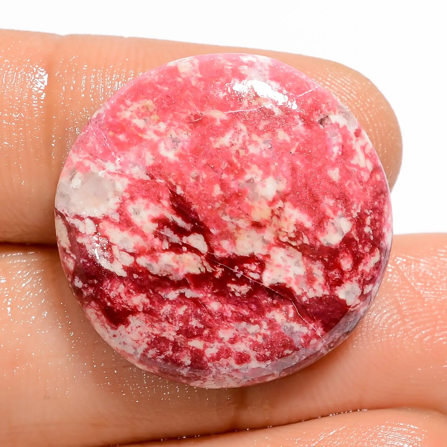 Beautiful Top Grade Quality 100% Natural Pink Thulite Round Shape Cabochon Loose Gemstone For Making Jewelry 28 Ct. 22X22X4 mm V-5269