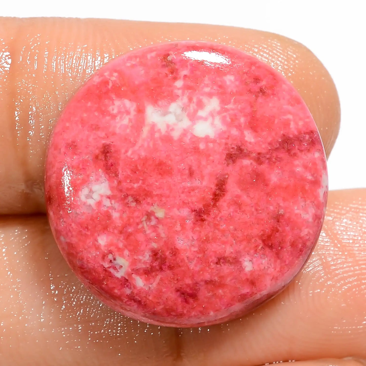 Dazzling Top Grade Quality 100% Natural Pink Thulite Round Shape Cabochon Loose Gemstone For Making Jewelry 21 Ct. 20X20X4 mm V-5271