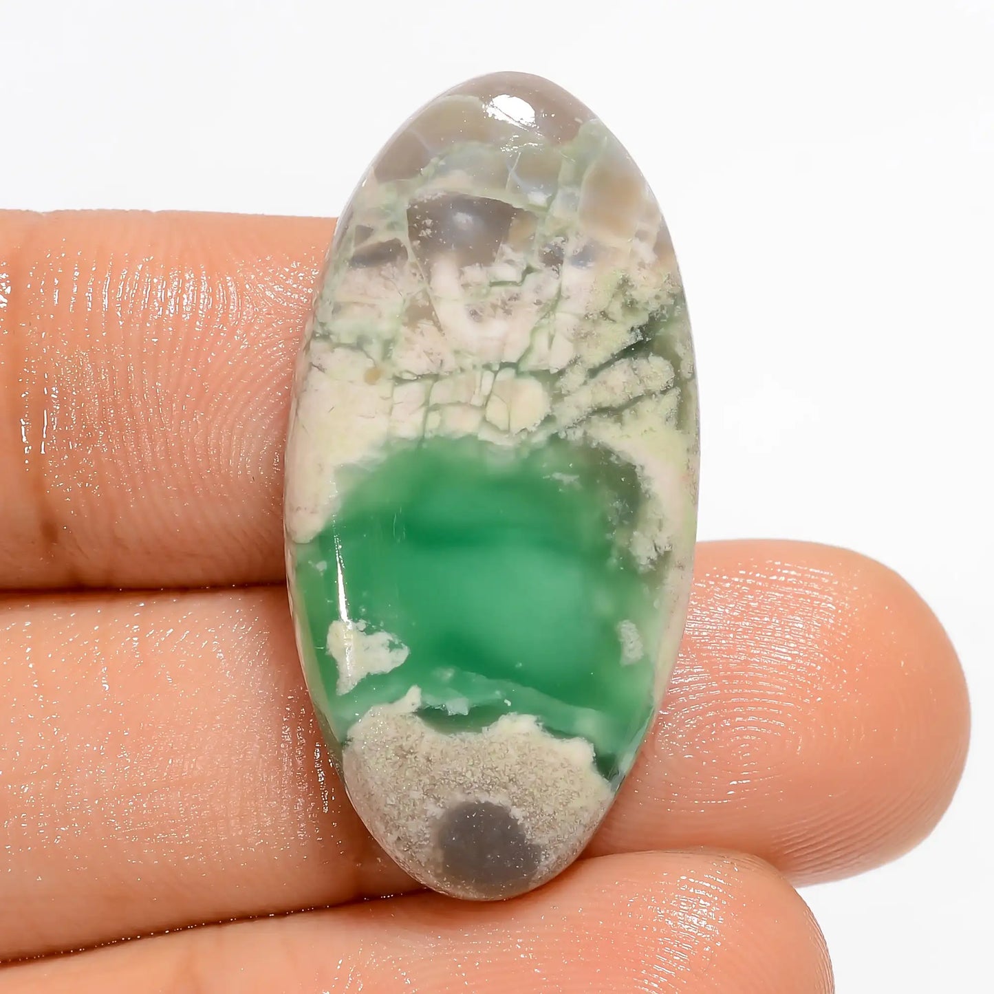 Classic Top Grade Quality 100% Natural Variscite Oval Shape Cabochon Loose Gemstone For Making Jewelry 22.5 Ct. 30X14X5 mm V-5296