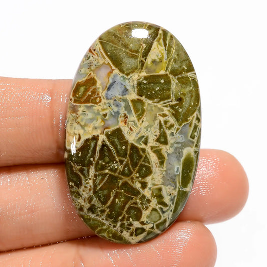 Elegant Top Grade Quality 100% Natural Green Brecciated Jasper Oval Shape Cabochon Loose Gemstone For Making Jewelry 48 Ct 38X24X5 mm V-5316