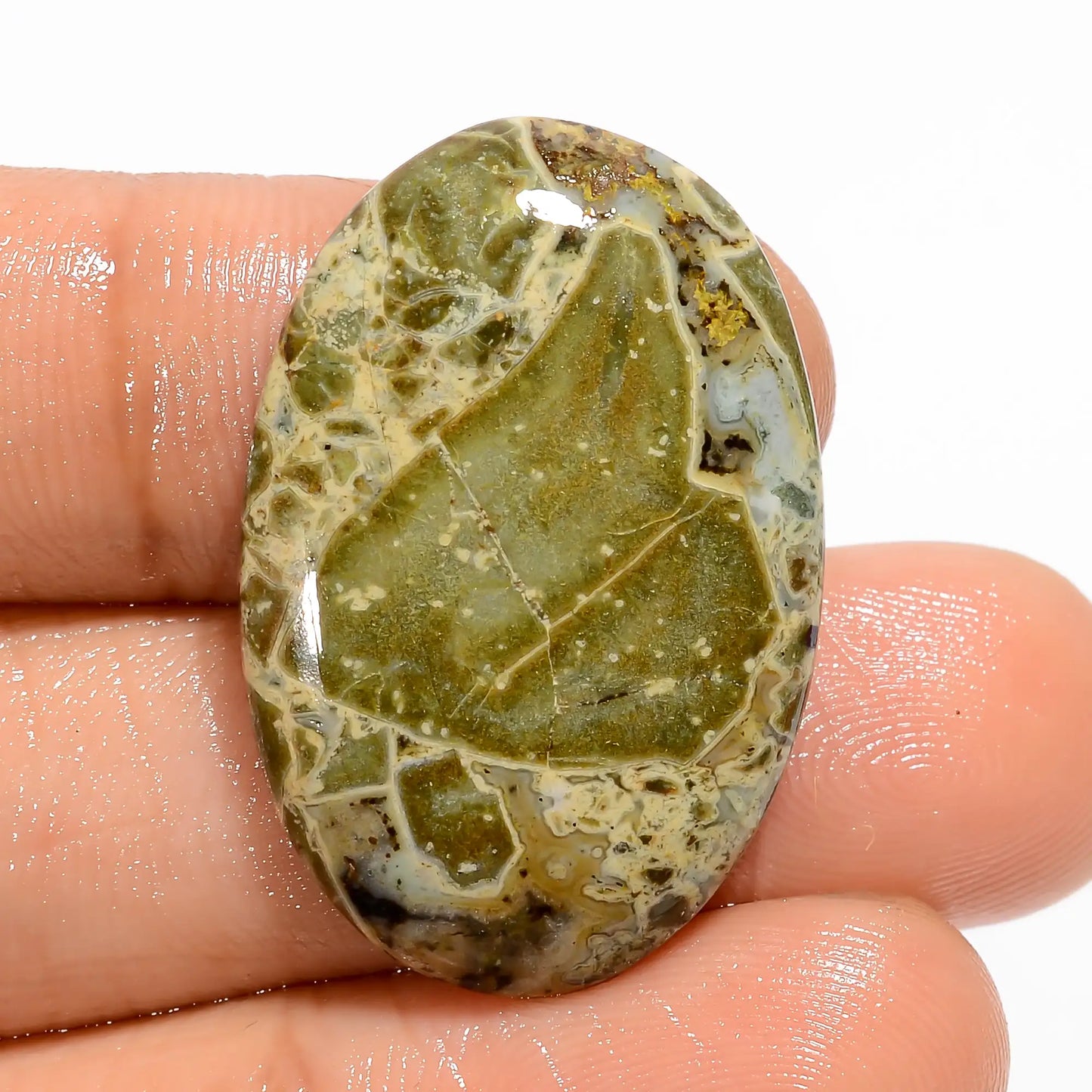 Gorgeous Top Grade Quality 100% Natural Green Brecciated Jasper Oval Shape Cabochon Loose Gemstone For Making Jewelry 26 Ct 29X20X5mm V-5318