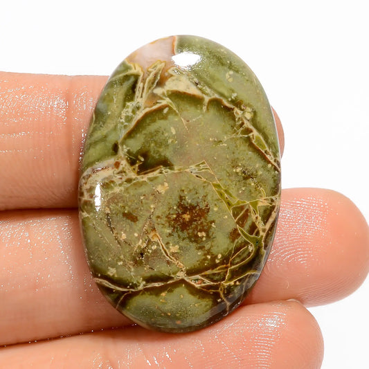 Immaculate Top Grade Quality 100% Natural Green Brecciated Jasper Oval Shape Cabochon Gemstone For Making Jewelry 35.5 Ct. 33X22X5 mm V-5319