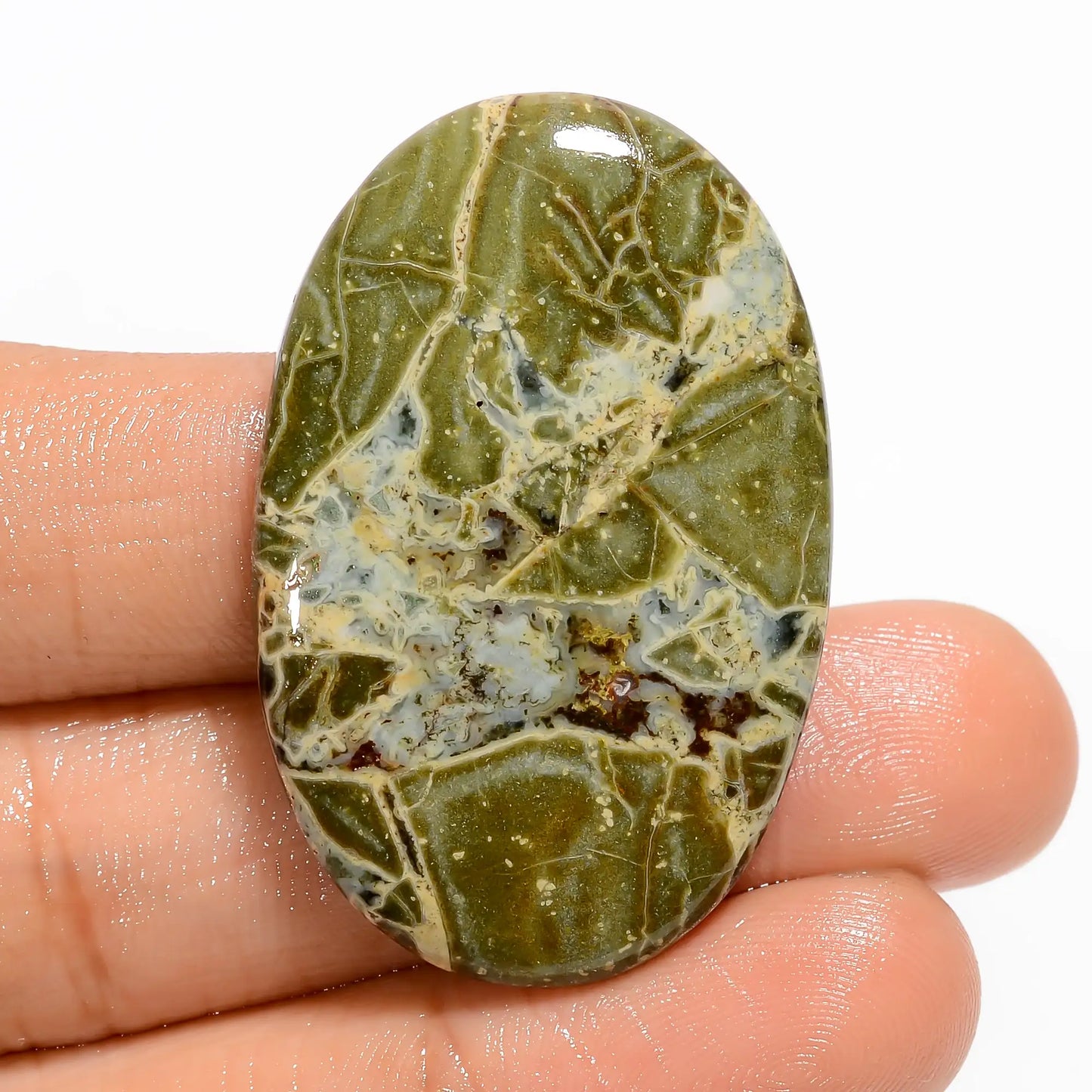 Mind Blowing Top Grade Quality 100% Natural Green Brecciated Jasper Oval Shape Cabochon Gemstone For Making Jewelry 52.5 Ct 40X26X5 mm V-5322