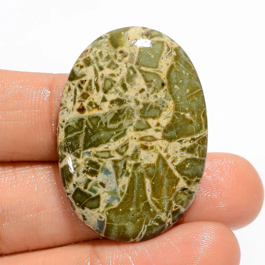 Splendid Top Grade Quality 100% Natural Green Brecciated Jasper Oval Shape Cabochon Loose Gemstone For Making Jewelry 41 Ct 36X25X5 mm V-5324