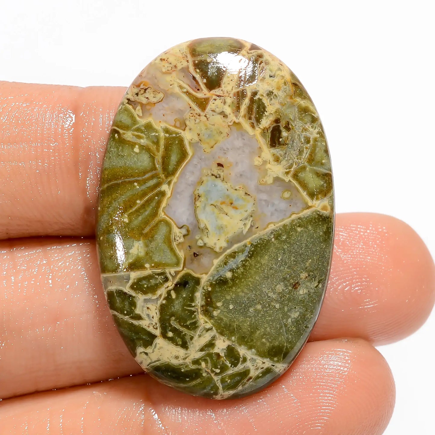 Superb Top Grade Quality 100% Natural Green Brecciated Jasper Oval Shape Cabochon Loose Gemstone For Making Jewelry 39 Ct. 35X23X5 mm V-5325