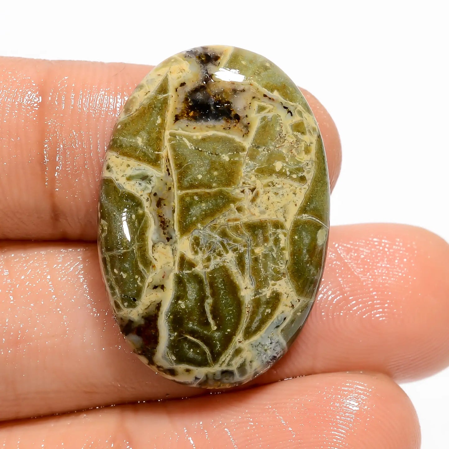 Stunning Top Grade Quality 100% Natural Green Brecciated Jasper Oval Shape Cabochon Gemstone For Making Jewelry 23.5 Ct. 28X18X4 mm V-5326