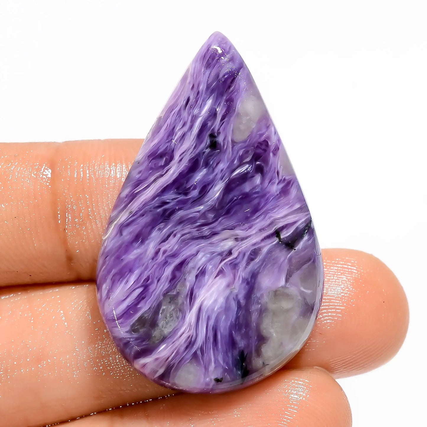 Amazing Top Grade Quality 100% Natural Charoite Pear Shape Cabochon Loose Gemstone For Making Jewelry 51 Ct. 37X23X7 mm V-5374