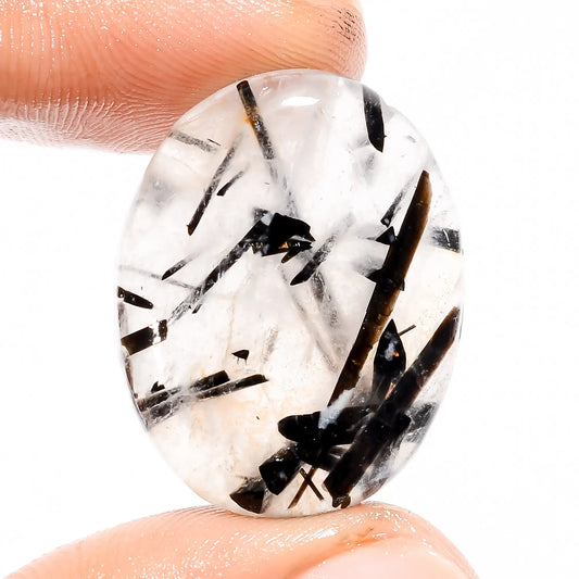 Exclusive Top Grade Quality 100% Natural Black Rutile Quartz Oval Shape Cabochon Loose Gemstone For Making Jewelry 28.5 Ct 27X21X5 mm V-5399