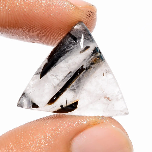 Fantastic Top Grade Quality 100% Natural Black Rutile Quartz Triangle Shape Cabochon Loose Gemstone For Making Jewelry 21 Ct 21X20X7 mm V5401