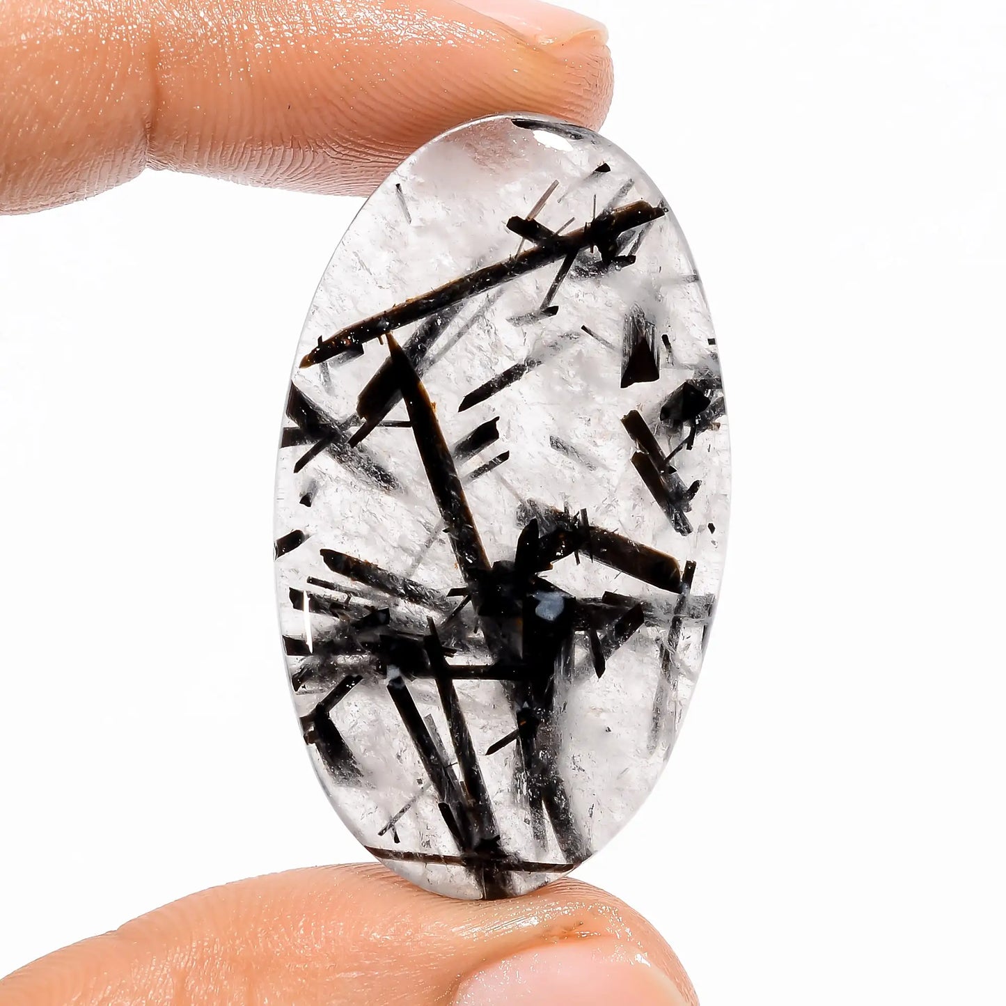 Immaculate Top Grade Quality 100% Natural Black Rutile Quartz Oval Shape Cabochon Loose Gemstone For Making Jewelry 37.5 Ct 40X23X5 mm V-5403