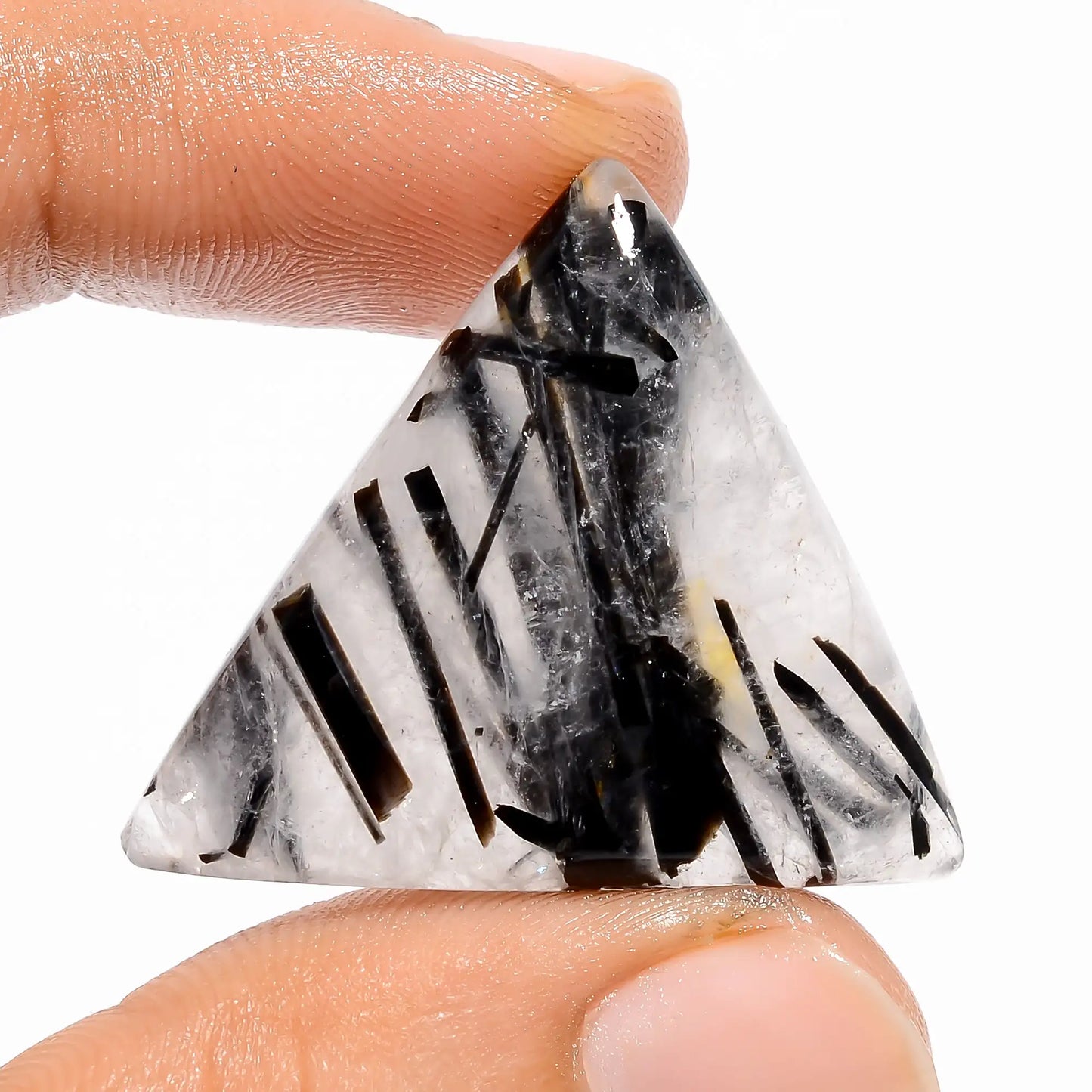 Incredible Top Grade Quality 100% Natural Black Rutile Quartz Triangle Shape Cabochon Gemstone For Making Jewelry 40.5 Ct. 29X29X7 mm V-5404