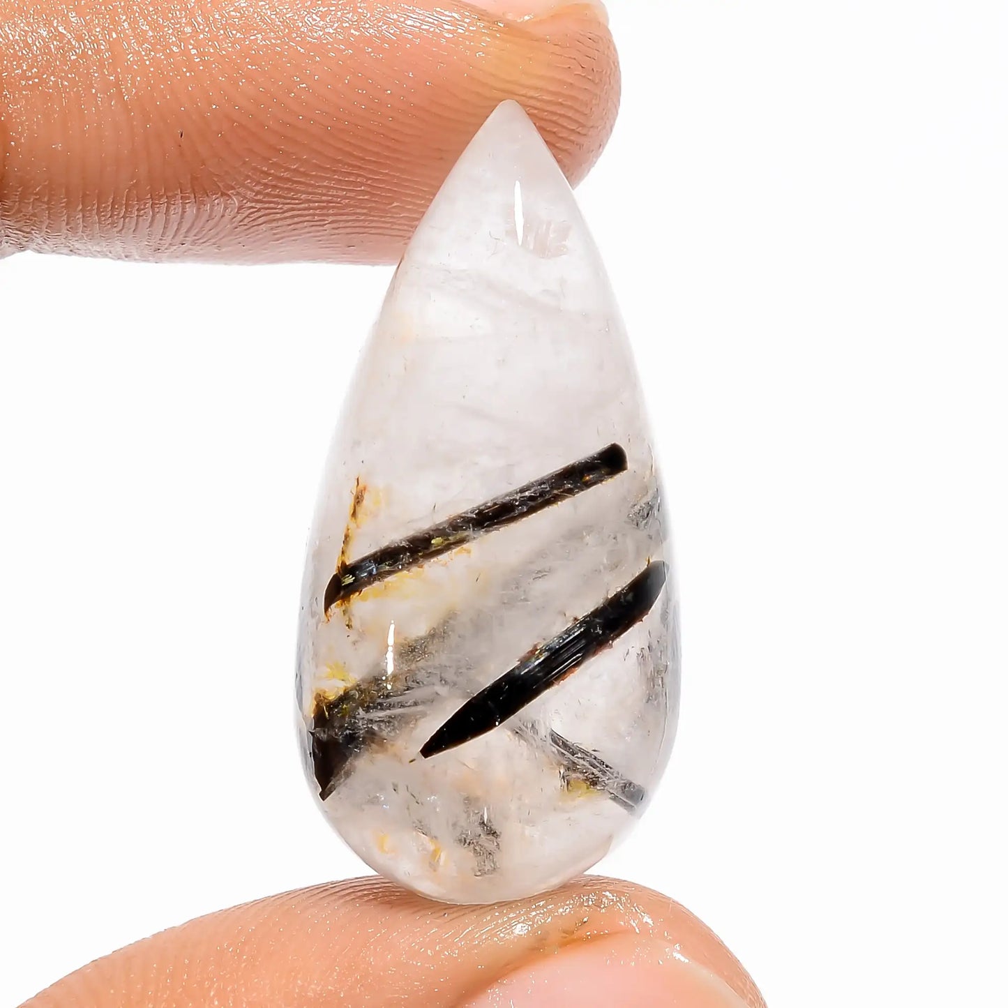 Outstanding Top Grade Quality 100% Natural Black Rutile Quartz Pear Shape Cabochon Loose Gemstone For Making Jewelry 30.5 Ct 31X15X9 mm V5407