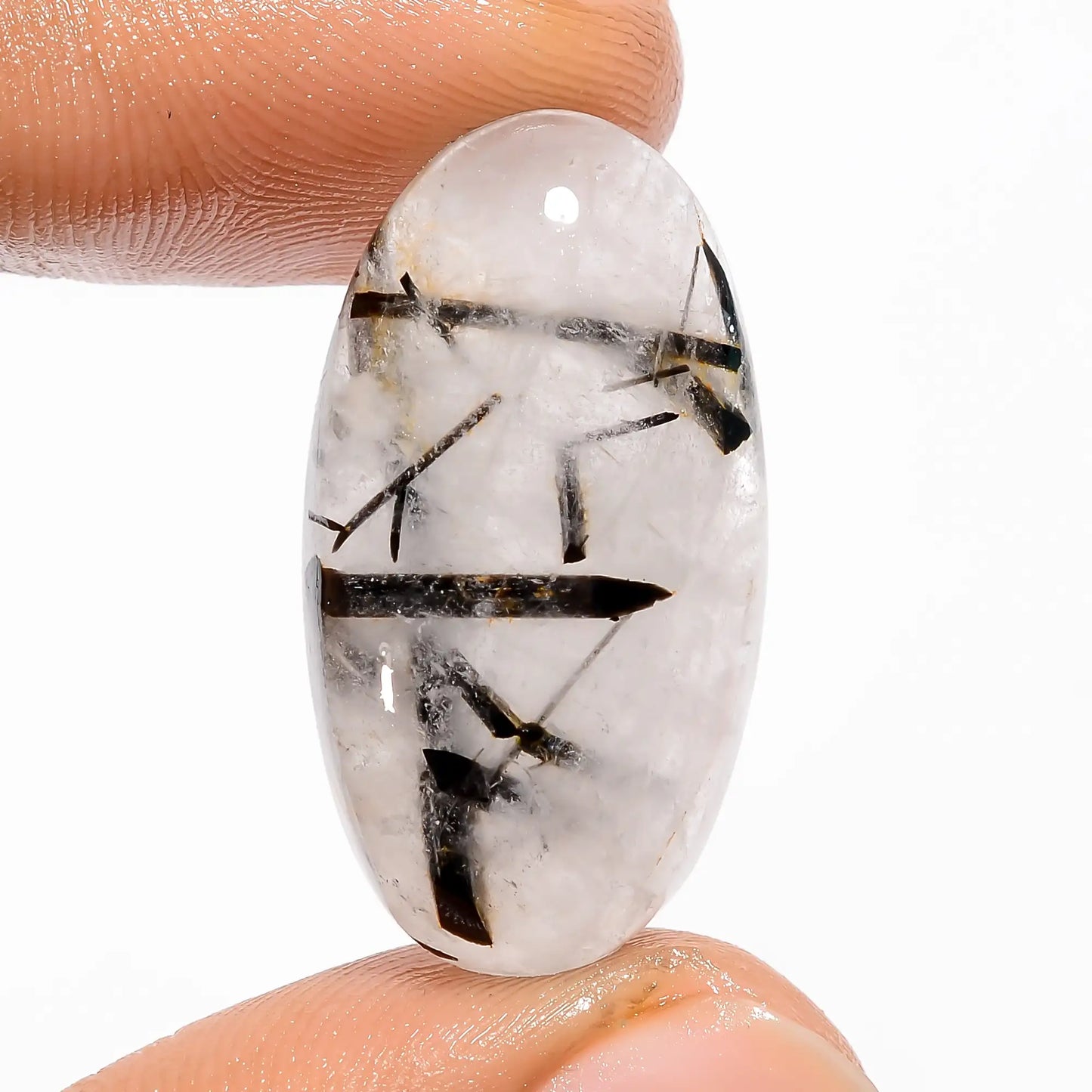 Wonderful Top Grade Quality 100% Natural Black Rutile Quartz Oval Shape Cabochon Loose Gemstone For Making Jewelry 24 Ct. 28X15X7 mm V-5415