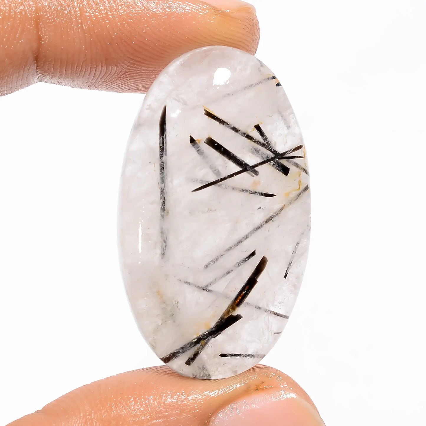 Wonderful Top Grade Quality 100% Natural Black Rutile Quartz Oval Shape Cabochon Loose Gemstone For Making Jewelry 42.5 Ct 35X20X6 mm V-5417