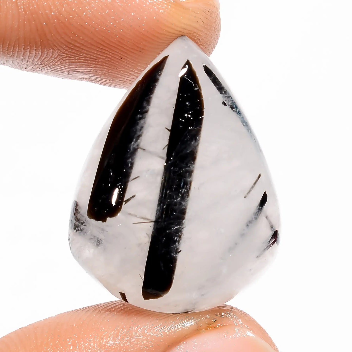 Amazing Top Grade Quality 100% Natural Black Rutile Quartz Pear Shape Cabochon Loose Gemstone For Making Jewelry 33.5 Ct. 27X20X8 mm V-5418