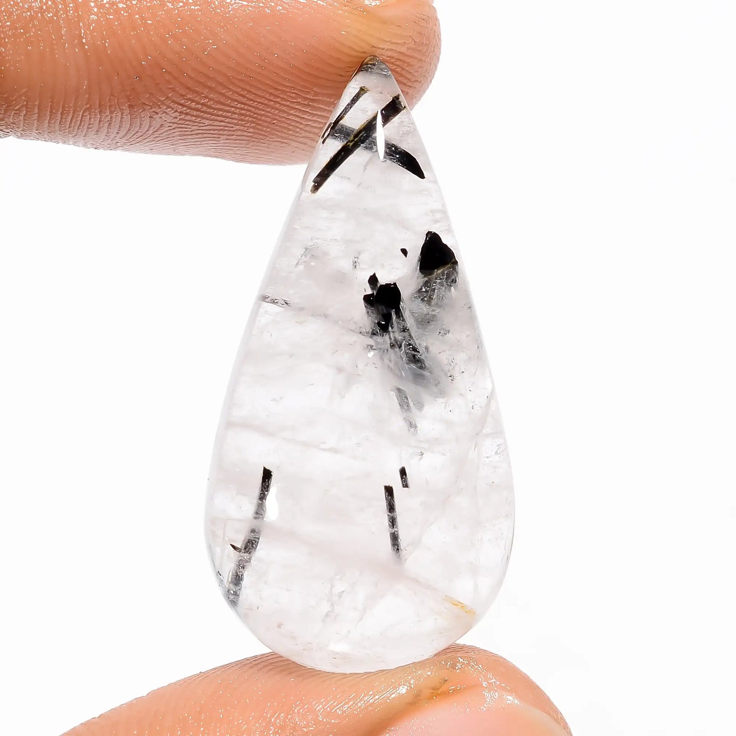 Attractive Top Grade Quality 100% Natural Black Rutile Quartz Pear Shape Cabochon Loose Gemstone For Making Jewelry 26 Ct. 32X16X7 mm V-5419