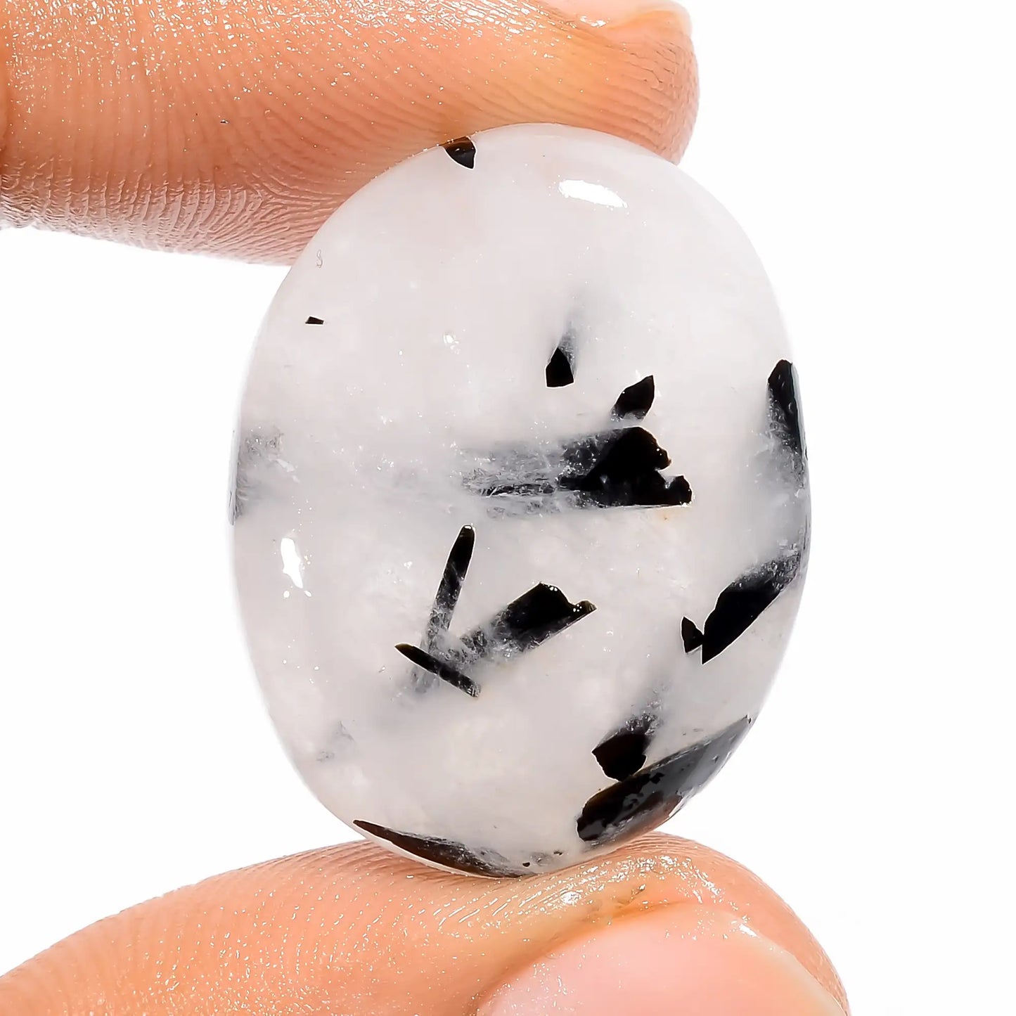 Awesome Top Grade Quality 100% Natural Black Rutile Quartz Oval Shape Cabochon Loose Gemstone For Making Jewelry 27 Ct. 26X20X5 mm V-5420