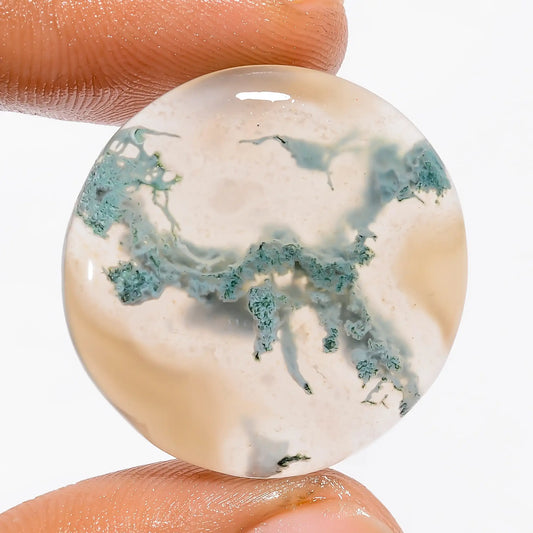 Dazzling Top Grade Quality 100% Natural Moss Agate Round Shape Cabochon Loose Gemstone For Making Jewelry 31 Ct. 27X27X5 mm V-5423