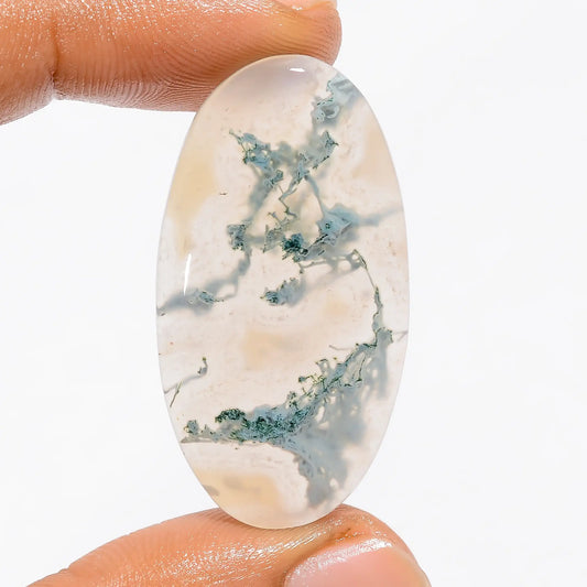 Excellent Top Grade Quality 100% Natural Moss Agate Oval Shape Cabochon Loose Gemstone For Making Jewelry 35.5 Ct. 39X21X5 mm V-5424