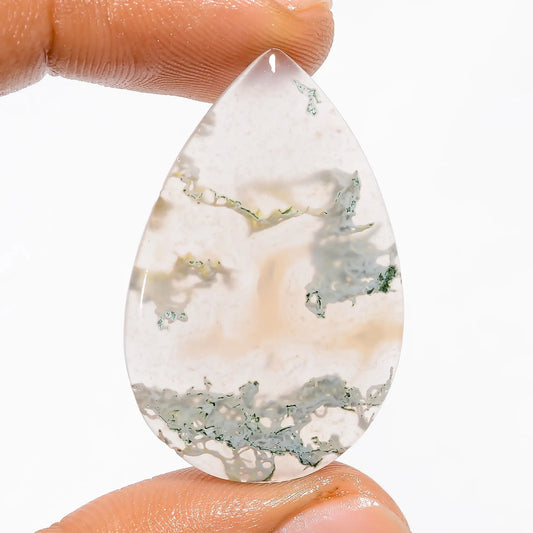 Elegant Top Grade Quality 100% Natural Moss Agate Pear Shape Cabochon Loose Gemstone For Making Jewelry 28.5 Ct. 36X23X4 mm V-5426