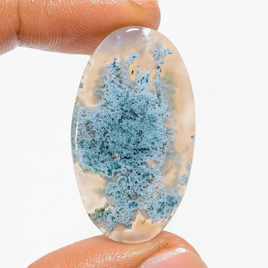 Immaculate Top Grade Quality 100% Natural Moss Agate Oval Shape Cabochon Loose Gemstone For Making Jewelry 21 Ct. 36X21X3 mm V-5429