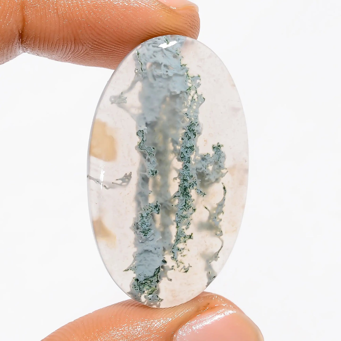 Unique Top Grade Quality 100% Natural Moss Agate Oval Shape Cabochon Loose Gemstone For Making Jewelry 32.5 Ct. 36X22X5 mm V-5430