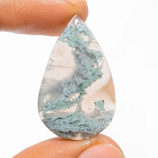 Attractive Top Grade Quality 100% Natural Moss Agate Pear Shape Cabochon Loose Gemstone For Making Jewelry 25.5 Ct. 33X21X5 mm V-5435