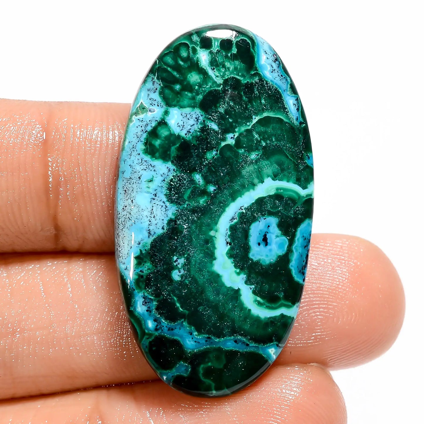 Dazzling Top Grade Quality 100% Natural Chrysocolla Malachite Oval Shape Cabochon Loose Gemstone For Making Jewelry 47.5 Ct 36X19X6 mm V-5481