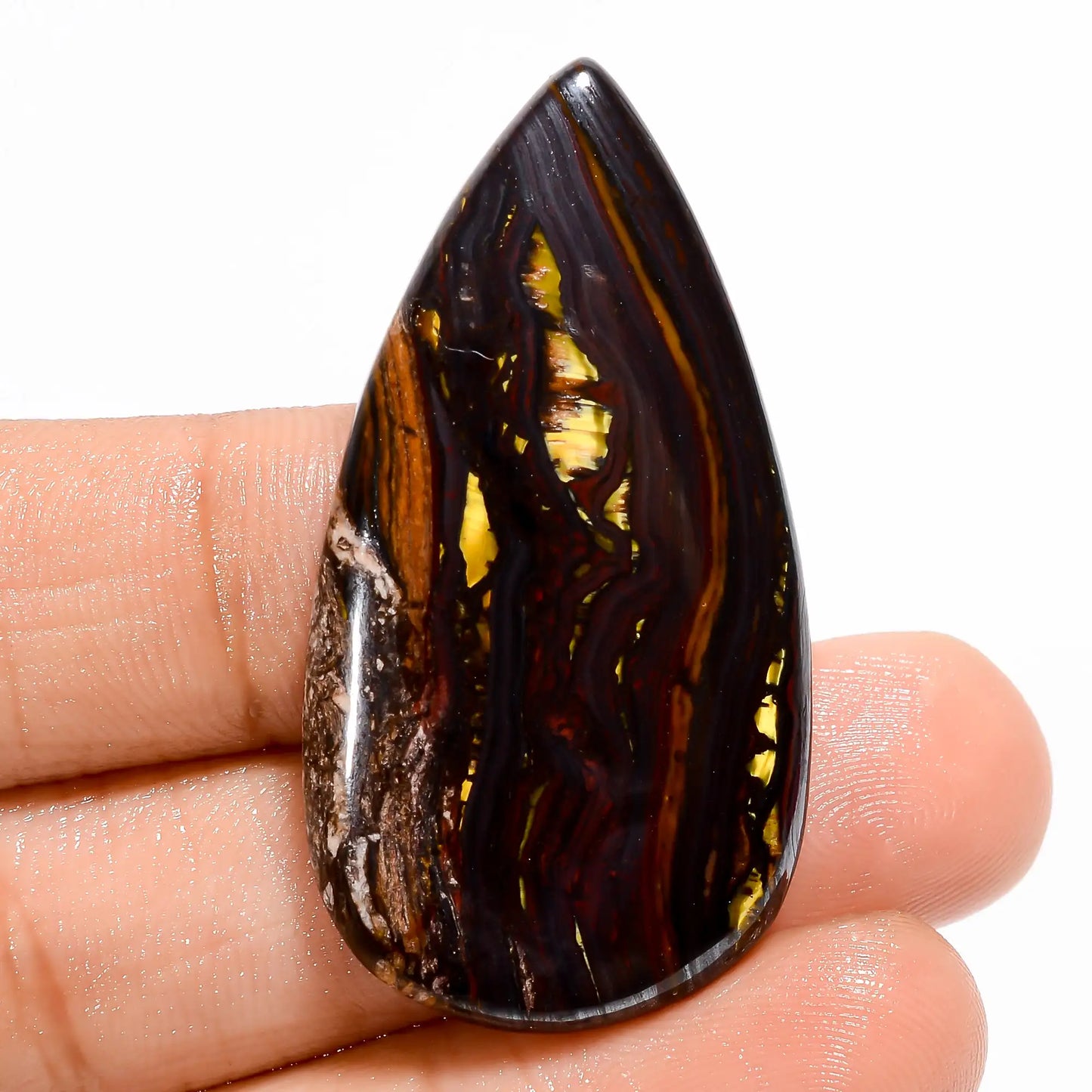 Amazing Top Grade Quality 100% Natural Iron Tiger Eye Pear Shape Cabochon Loose Gemstone For Making Jewelry 53 Ct. 42X22X5 mm V-5516