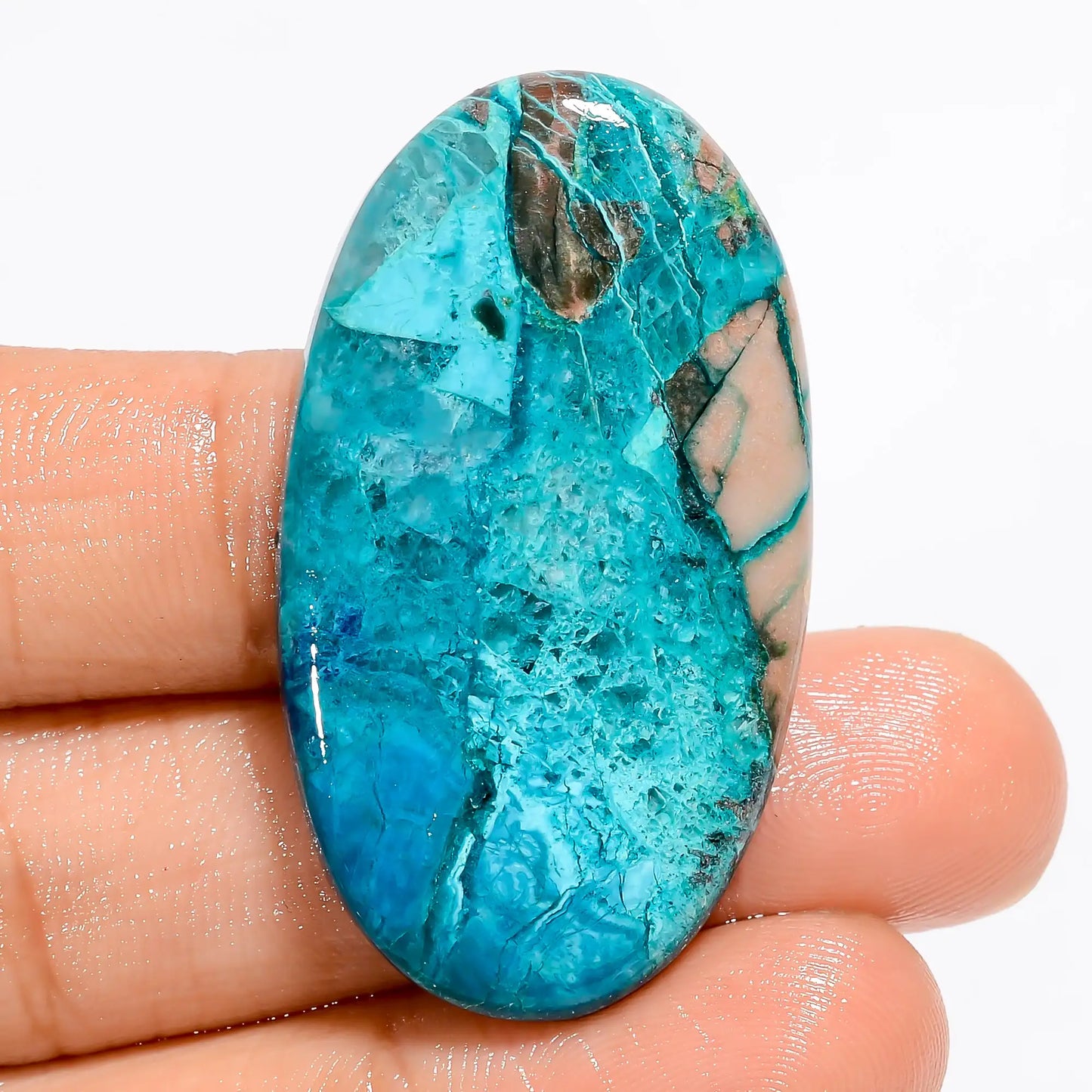 Amazing Top Grade Quality 100% Natural Shattuckite Oval Shape Cabochon Loose Gemstone For Making Jewelry 45.5 Ct. 41X23X5 mm V-5544