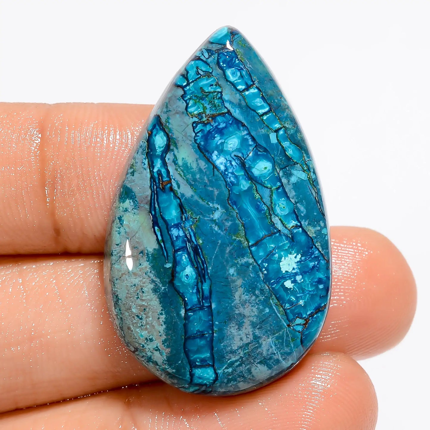 Classic Top Grade Quality 100% Natural Shattuckite Pear Shape Cabochon Loose Gemstone For Making Jewelry 48 Ct. 36X22X7 mm V-5548