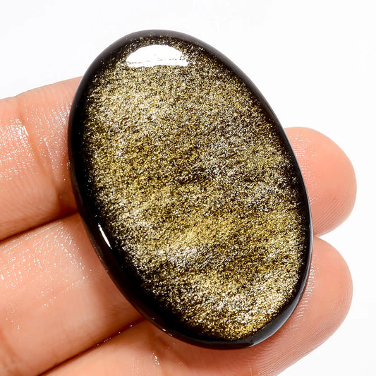 Gorgeous Top Grade Quality 100% Natural Golden Sheen Obsidian Oval Shape Cabochon Loose Gemstone For Making Jewelry 40.5 Ct 38X25X5 mm V-5570