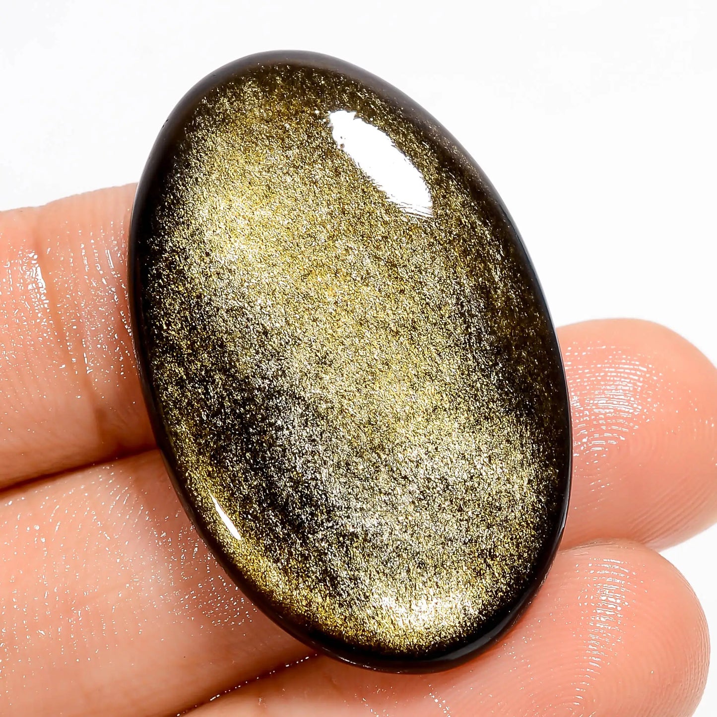 Immaculate Top Grade Quality 100% Natural Golden Sheen Obsidian Oval Shape Cabochon Loose Gemstone For Making Jewelry 34 Ct 35X22X5 mm V-5571