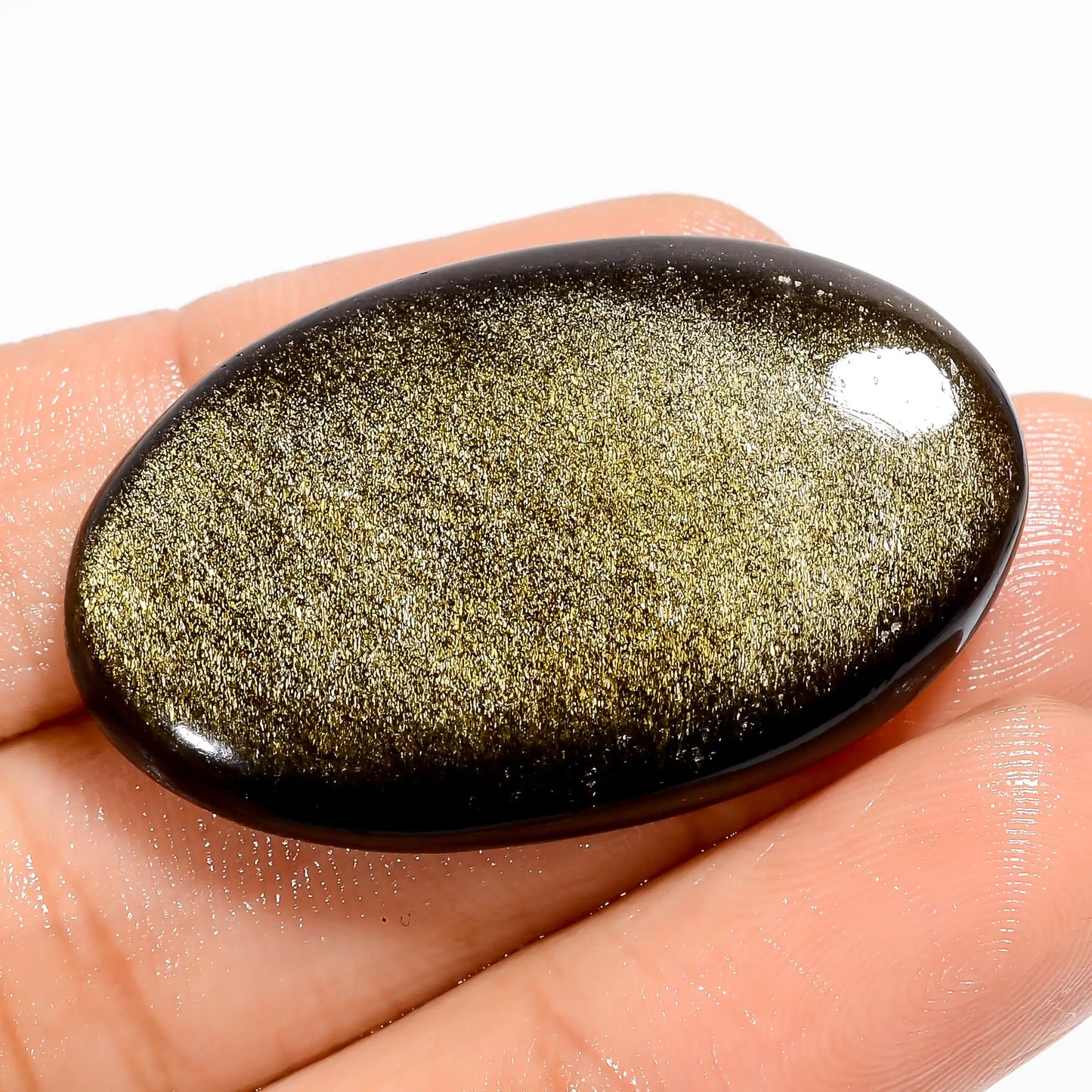 Outstanding Top Grade Quality 100% Natural Golden Sheen Obsidian Oval Shape Cabochon Gemstone For Making Jewelry 37.5 Ct. 37X22X5 mm V-5575