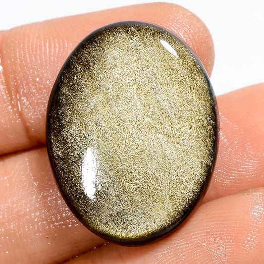 Splendid Top Grade Quality 100% Natural Golden Sheen Obsidian Oval Shape Cabochon Loose Gemstone For Making Jewelry 24.5 Ct 26X20X5 mm V-5576