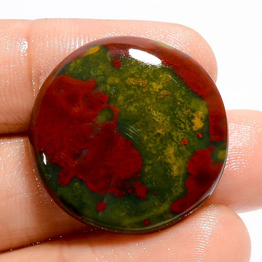 Unique Top Grade Quality 100% Natural Bloodstone Round Shape Cabochon Loose Gemstone For Making Jewelry 30 Ct. 25X25X5 mm V-5582