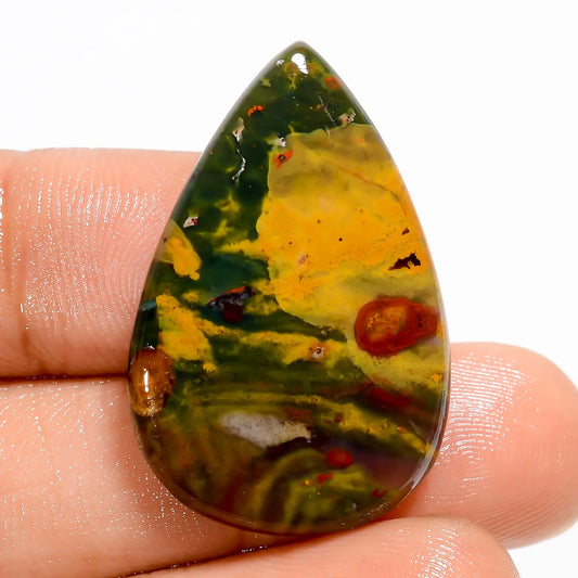 Dazzling Top Grade Quality 100% Natural Bloodstone Pear Shape Cabochon Loose Gemstone For Making Jewelry 23 Ct. 31X20X5 mm V-5591