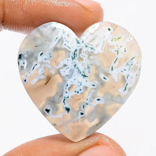 Elegant Top Grade Quality 100% Natural Moss Agate Heart Shape Cabochon Loose Gemstone For Making Jewelry 35 Ct. 28X30X5 mm V-5610