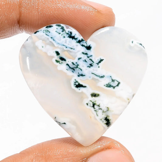 Immaculate Top Grade Quality 100% Natural Moss Agate Heart Shape Cabochon Loose Gemstone For Making Jewelry 38.5 Ct. 31X33X5 mm V-5613