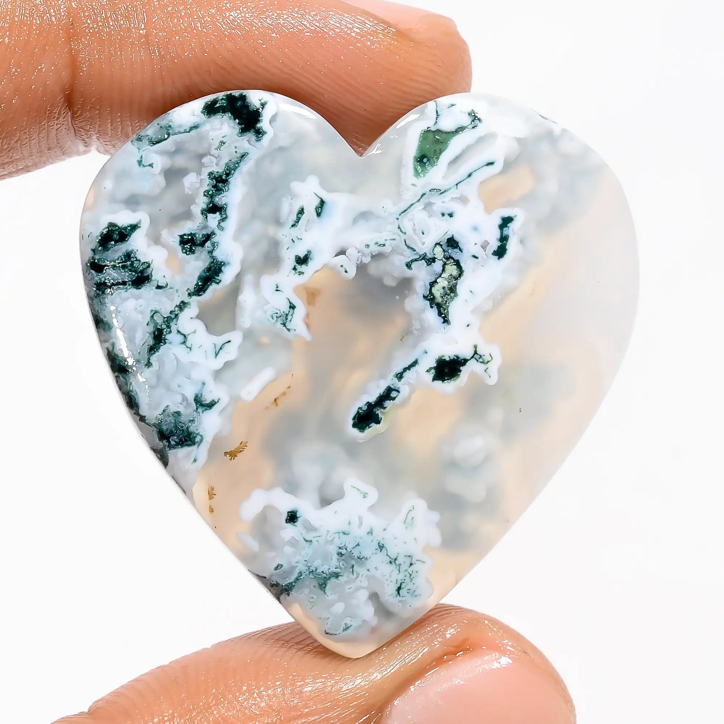 Marvellous Top Grade Quality 100% Natural Moss Agate Heart Shape Cabochon Loose Gemstone For Making Jewelry 51 Ct. 34X34X5 mm V-5615