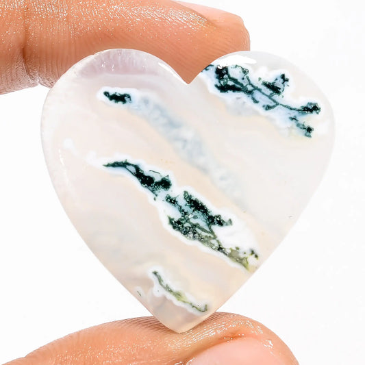 Stunning Top Grade Quality 100% Natural Moss Agate Heart Shape Cabochon Loose Gemstone For Making Jewelry 41.5 Ct. 30X32X5 mm V-5620