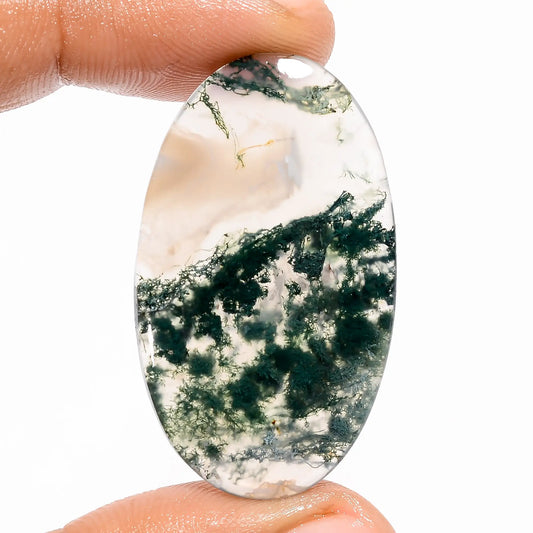 Unique Top Grade Quality 100% Natural Moss Agate Oval Shape Cabochon Loose Gemstone For Making Jewelry 29 Ct. 39X22X3 mm V-5624