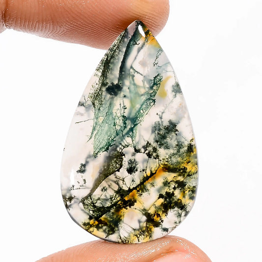 Wonderful Top Grade Quality 100% Natural Moss Agate Pear Shape Cabochon Loose Gemstone For Making Jewelry 21 Ct. 33X20X3 mm V-5625