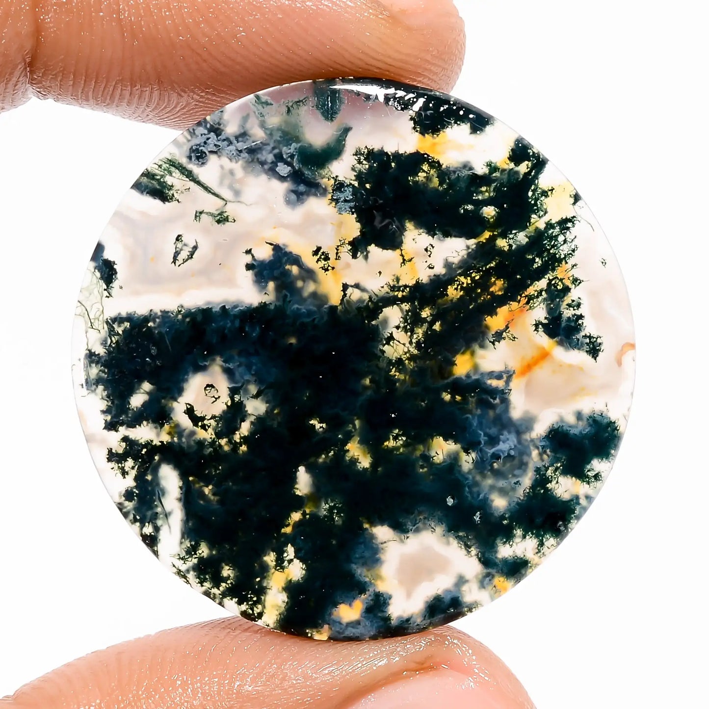 Amazing Top Grade Quality 100% Natural Moss Agate Round Shape Cabochon Loose Gemstone For Making Jewelry 23.5 Ct. 31X31X3 mm V-5626