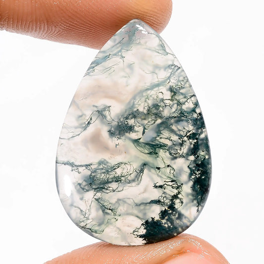 Wonderful Top Grade Quality 100% Natural Moss Agate Pear Shape Cabochon Loose Gemstone For Making Jewelry 22.5 Ct. 31X21X4 mm V-5627