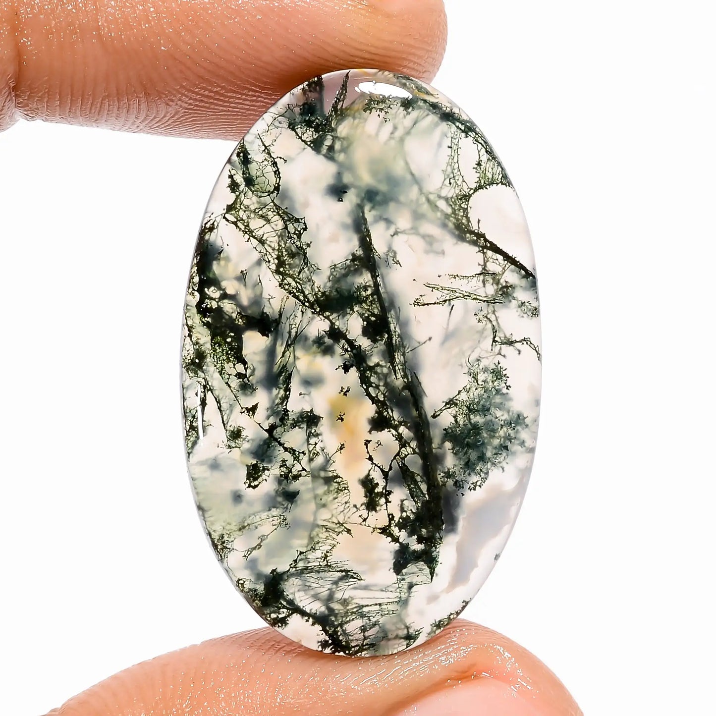 Attractive Top Grade Quality 100% Natural Moss Agate Oval Shape Cabochon Loose Gemstone For Making Jewelry 22.5 Ct. 32X20X4 mm V-5629