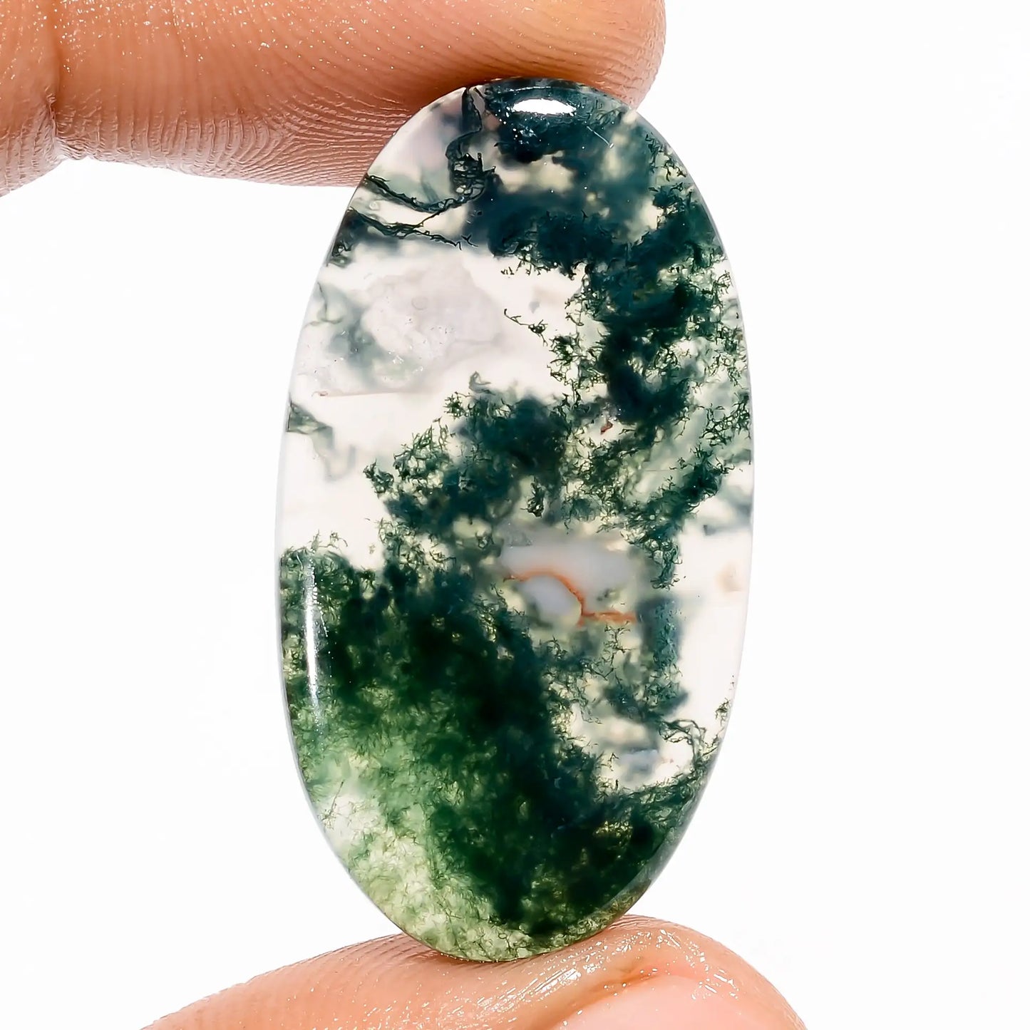 Awesome Top Grade Quality 100% Natural Moss Agate Oval Shape Cabochon Loose Gemstone For Making Jewelry 23.5 Ct. 34X18X4 mm V-5630