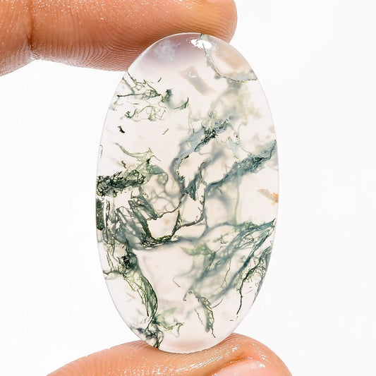 Beautiful Top Grade Quality 100% Natural Moss Agate Oval Shape Cabochon Loose Gemstone For Making Jewelry 27 Ct. 37X21X4 mm V-5631