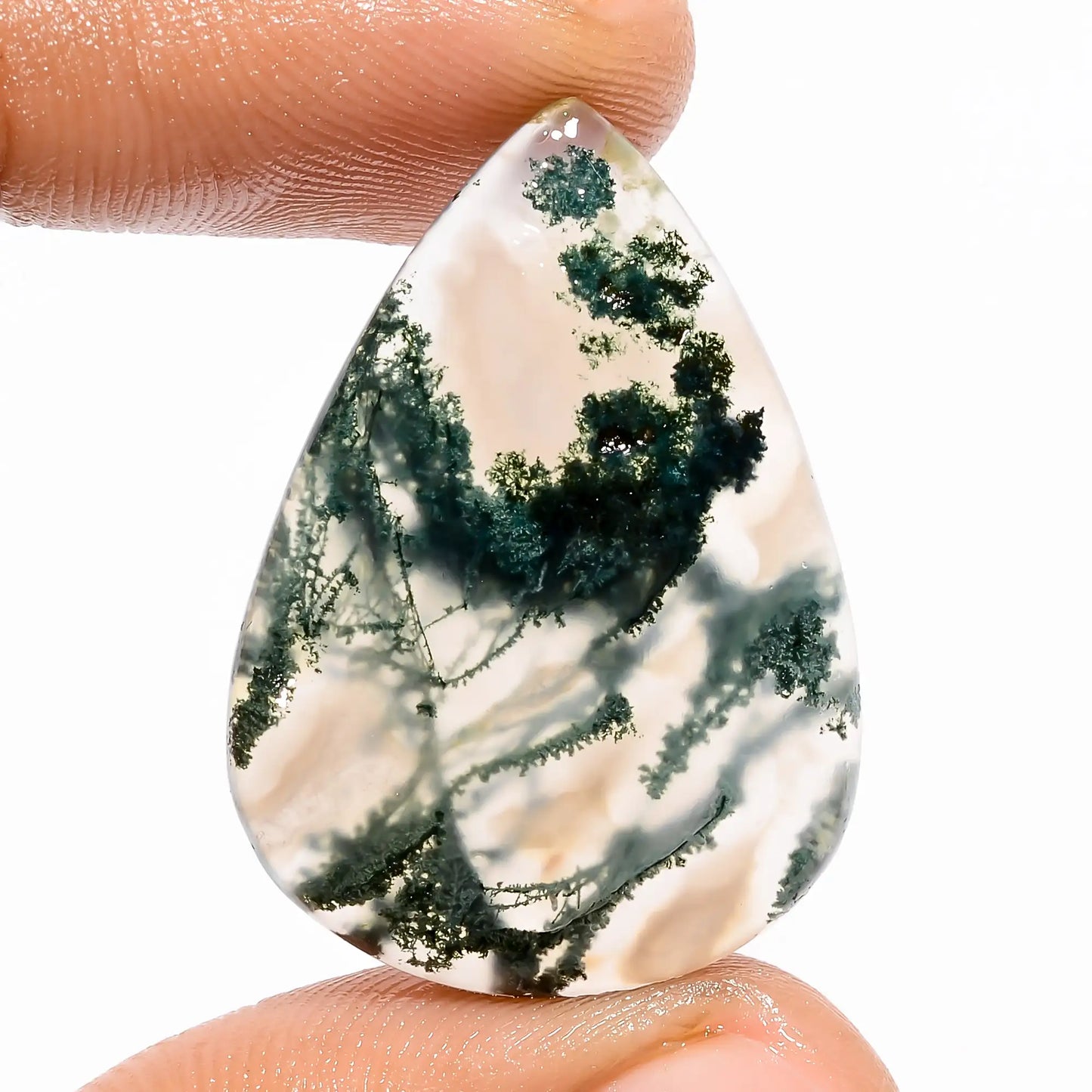 Classic Top Grade Quality 100% Natural Moss Agate Pear Shape Cabochon Loose Gemstone For Making Jewelry 23.5 Ct. 30X22X4 mm V-5632